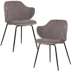 Set of 2 Dining Chairs with Corduroy Cord Fabric in Grey
