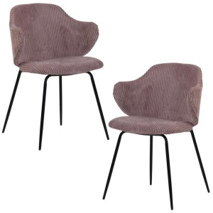 Set of 2 Dining Chairs with Corduroy Cord Fabric in Pink