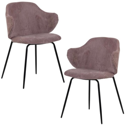 Set of 2 Dining Chairs with Corduroy Cord Fabric in Pink