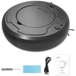 Smart 3-in-1 Robot Vacuum with Wet / Dry Mopping - Rechargeable & Auto Cleaning - Black - Black