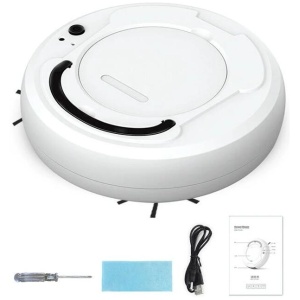 Smart 3-in-1 Robot Vacuum with Wet / Dry Mopping - Rechargeable & Auto Cleaning - Black - White
