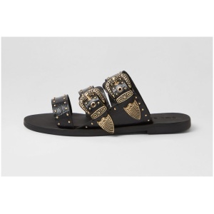 Sol Sana Eastwood Stud Slide Ss Black Croc Gold Leather Black Croc Gold Sandals Womens Shoes Casual Sandals Flat Sandals
