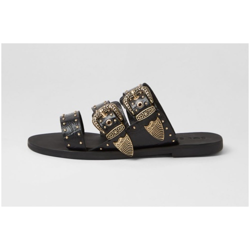 Sol Sana Eastwood Stud Slide Ss Black Croc Gold Leather Black Croc Gold Sandals Womens Shoes Casual Sandals Flat Sandals