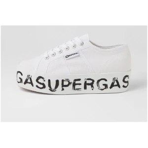 Superga 2790 Platform Lettering S9 White Black Paint Canvas White Black Paint Sneakers Womens Shoes Casual Casual Sneakers