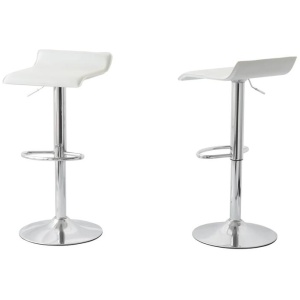 2 Leather Barstools (White) w/ Adjustable Height, 63-85cm