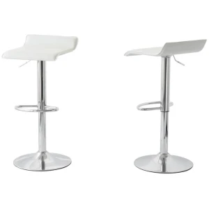 2 Leather Barstools (White) w/ Adjustable Height, 63-85cm