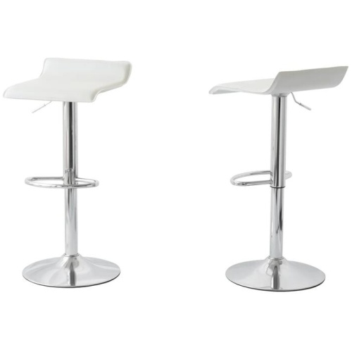 2 Leather Barstools (White) w/ Adjustable Height, 63-85cm