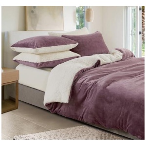 2-in-1 Teddy Sherpa Quilt Cover Set (Mauve, Double)