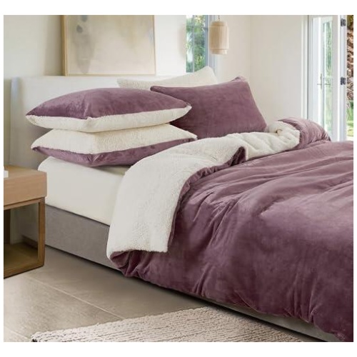 2-in-1 Teddy Sherpa Quilt Cover Set (Mauve, King)