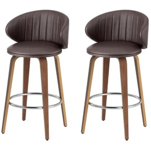 2x Artiss Bar Stools Dining Chairs Contoured Leather Wood Stool