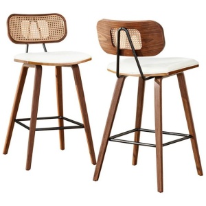 2x Artiss Bar Stools Kitchen Counter Rattan Chairs PU Leather Padding