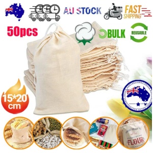 50Pcs 15X20cm Drawstring Storage Bags Calico Bags Linen Tote Gift Bag Bulk