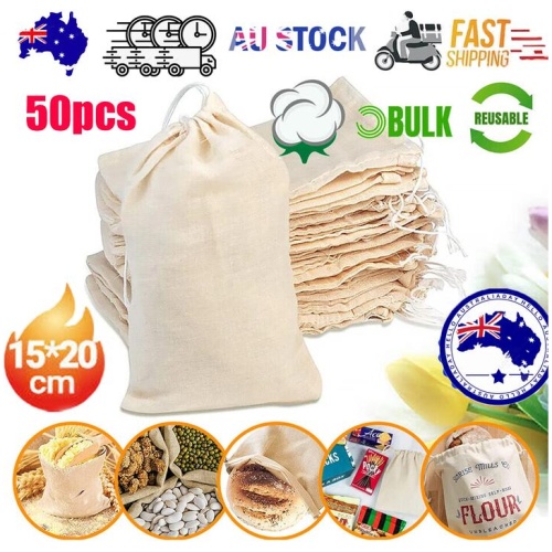 50Pcs 15X20cm Drawstring Storage Bags Calico Bags Linen Tote Gift Bag Bulk