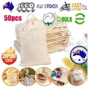 50Pcs 20X30cm Drawstring Storage Bags Calico Bags Linen Tote Gift Bag Bulk