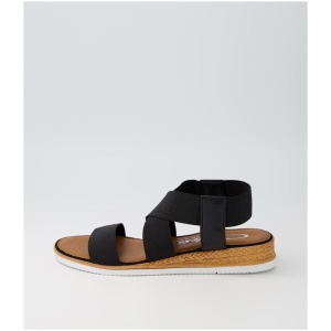 Contesa Priola Cq Black Elastic Smooth Black Sandals Womens Shoes Casual Sandals Flat Sandals
