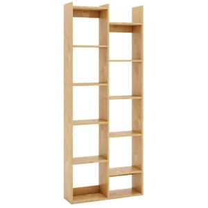 Costway12-Tier Bookcase with Anti-Tipping Kits and Wood Display Shelf-Natural
