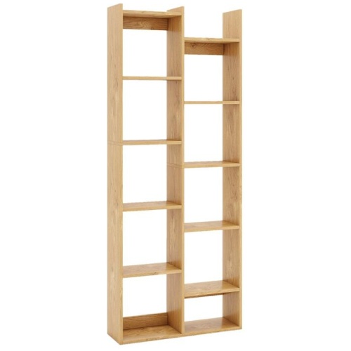 Costway12-Tier Bookcase with Anti-Tipping Kits and Wood Display Shelf-Natural