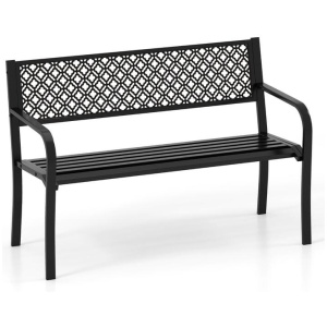Costway127cm Outdoor Garden Bench Metal with Geometric Lattice Backrest-Black
