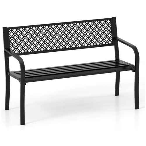 Costway127cm Outdoor Garden Bench Metal with Geometric Lattice Backrest-Black