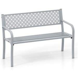 Costway127cm Outdoor Garden Bench Metal with Geometric Lattice Backrest-Grey
