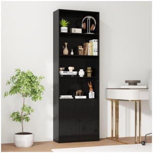Costway180cm Freestanding Farmhouse Bookcase with Doors 6 Shelves-Black