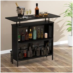 Costway4-Tier Home Bar Unit Home Bar Cabinet with 2 Wine Storage Shelves-Black
