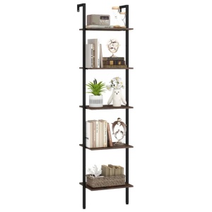 Costway5 Tier Ladder Shelf Wall Mount Bookshelf with Anti-Tipping Kits-Rustic Brown