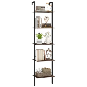 Costway5 Tier Ladder Shelf Wall Mount Bookshelf with Anti-Tipping Kits-Rustic Brown