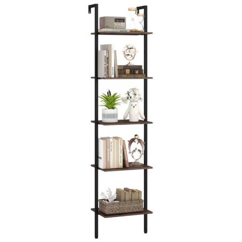 Costway5 Tier Ladder Shelf Wall Mount Bookshelf with Anti-Tipping Kits-Rustic Brown