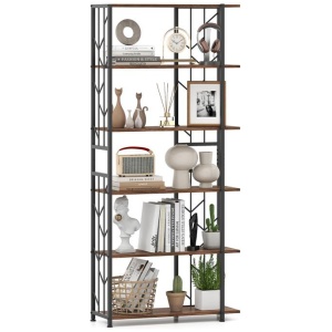 Costway6-Tier Bookshelf with Heavy-duty Metal Frame and 2 Anti-tipping Kits-Coffee
