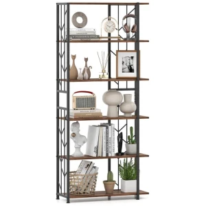 Costway6-Tier Bookshelf with Heavy-duty Metal Frame and 2 Anti-tipping Kits-Coffee