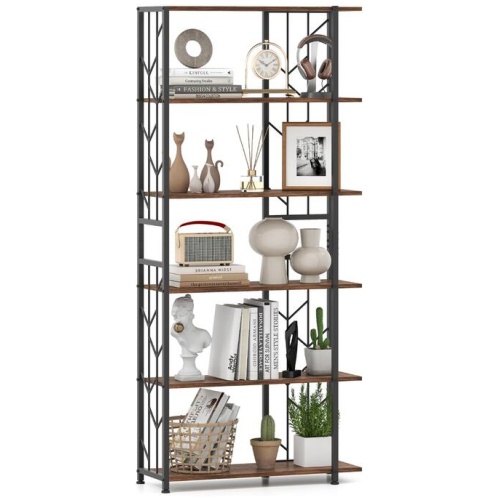 Costway6-Tier Bookshelf with Heavy-duty Metal Frame and 2 Anti-tipping Kits-Coffee