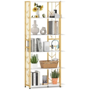 Costway6-Tier Bookshelf with Heavy-duty Metal Frame and 2 Anti-tipping Kits-White