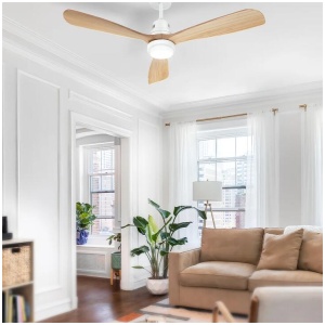 Devanti 52'' Ceiling Fan AC Motor LED Light Remote - Light Wood