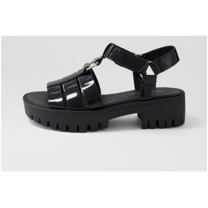 Django & Juliette Bethal Dj Black Black Sole Patent Leather Black Black Sole Sandals Womens Shoes Casual Sandals Flat Sandals