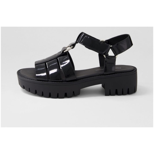 Django & Juliette Bethal Dj Black Black Sole Patent Leather Black Black Sole Sandals Womens Shoes Casual Sandals Flat Sandals