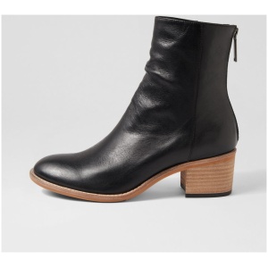 Django & Juliette Ransi Dj Black Natural Heel Leather Black Natural Heel Boots Womens Shoes Casual Ankle Boots