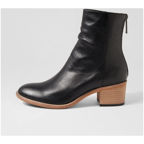 Django & Juliette Ransi Dj Black Natural Heel Leather Black Natural Heel Boots Womens Shoes Casual Ankle Boots