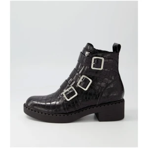 Django & Juliette Xantha Dj Black Shine Croc Leather Black Shine Boots Womens Shoes Casual Ankle Boots