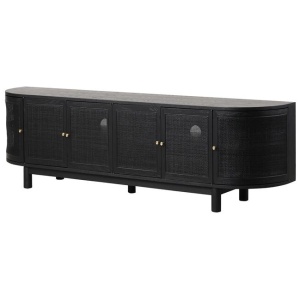 Ex Display - Ibarra 2.2m Rattan Doors TV Entertainment unit - Full Black by Interior Secrets - AfterPay Available