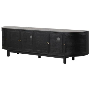 Ex Display - Ibarra 2.2m Rattan Doors TV Entertainment unit - Full Black by Interior Secrets - AfterPay Available