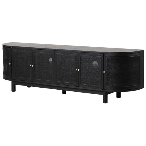 Ex Display - Ibarra 2.2m Rattan Doors TV Entertainment unit - Full Black by Interior Secrets - AfterPay Available