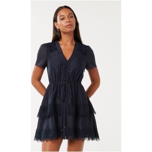 Forever New Women's Emmy Lace Trim Mini Dress in Navy