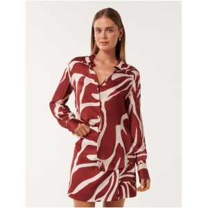 Forever New Women's Harvey Notched Neck Satin Shirt in Dark Drew Co-Ord