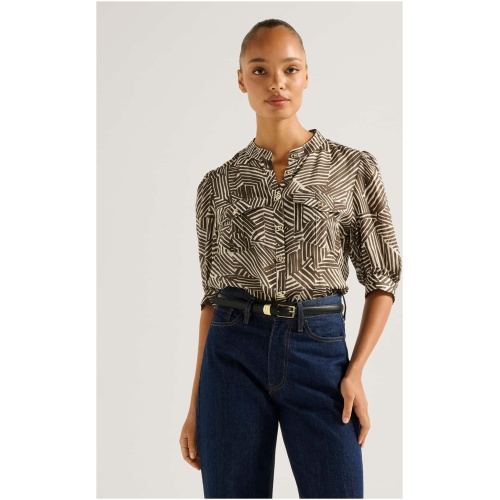 Forever New Women's Lorna Utility Blouse in Dark Sloane Abstract