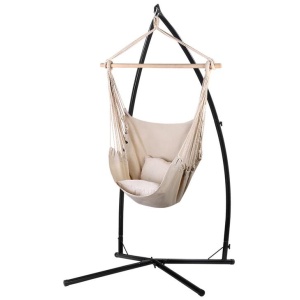 Gardeon Hammock Chair Outdoor Camping Hanging with Steel Stand Cream