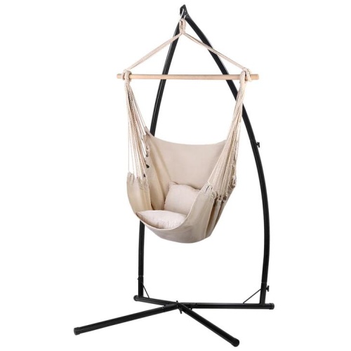 Gardeon Hammock Chair Outdoor Camping Hanging with Steel Stand Cream