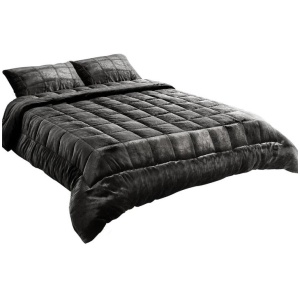 Giselle Bedding Faux Mink Quilt Charcoal King