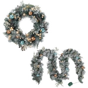 Jingle Jollys 2.7m Christmas Garland with Wreath Set LED Lights Snowy Xmas Decor