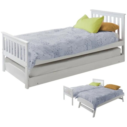 KINGSTON SLUMBER Wooden Single Bed Frame w/ Pop Up Trundle, for Kids Bedroom, White